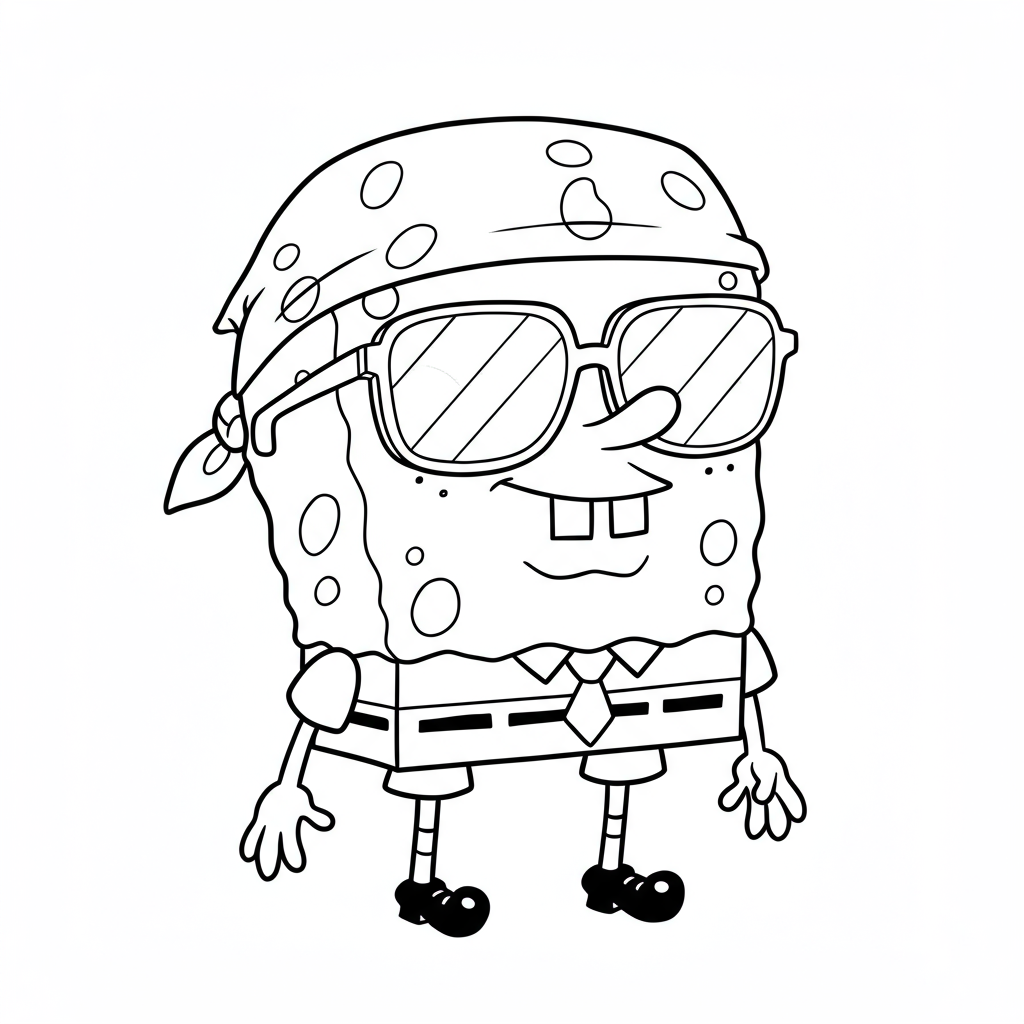 spongebob wearing a bandana and reflective sunglasses