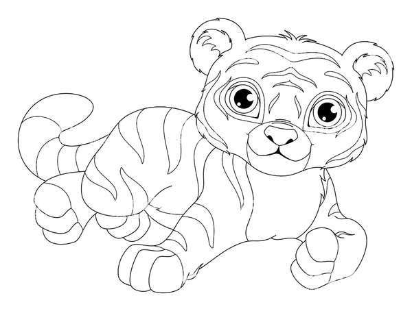 Lying Baby Tiger Coloring Page
