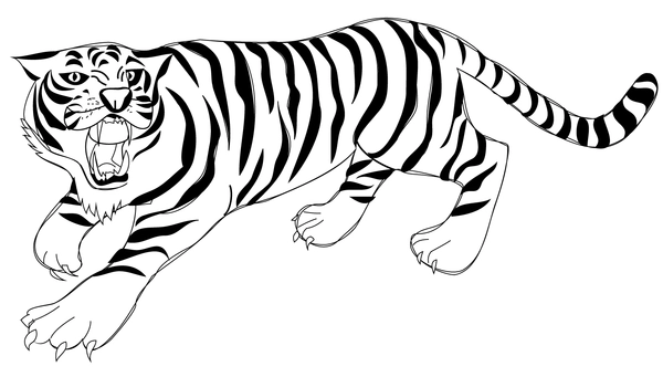 Roaring Standing Tiger Coloring Page