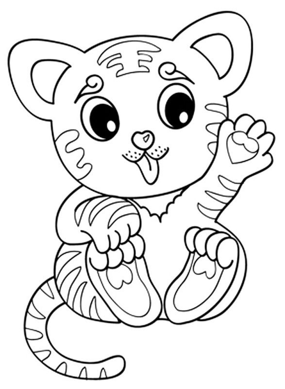 Dibujo para Colorear Tigre bebé que saluda