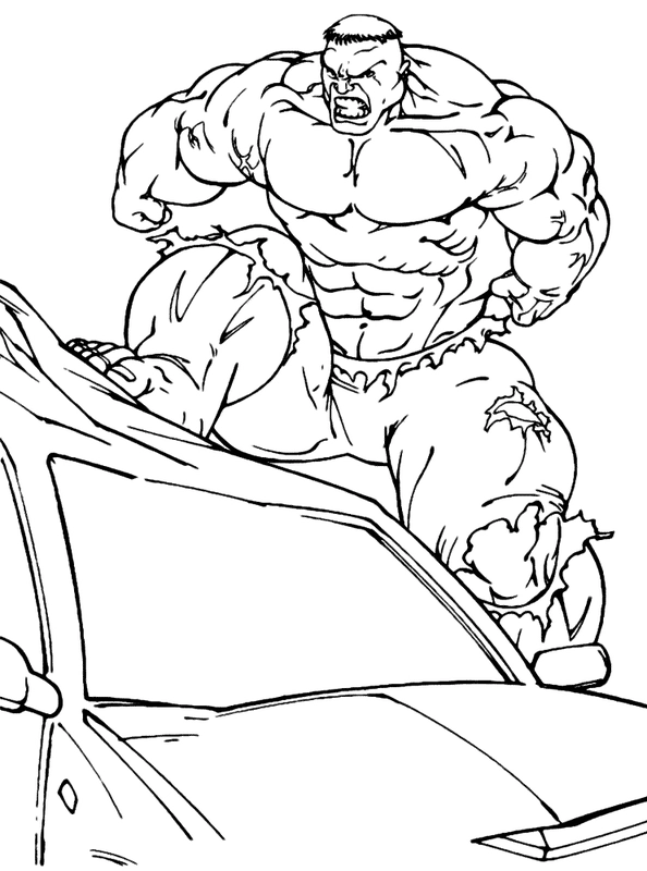 Dibujo para Colorear Hulk destrozando un coche
