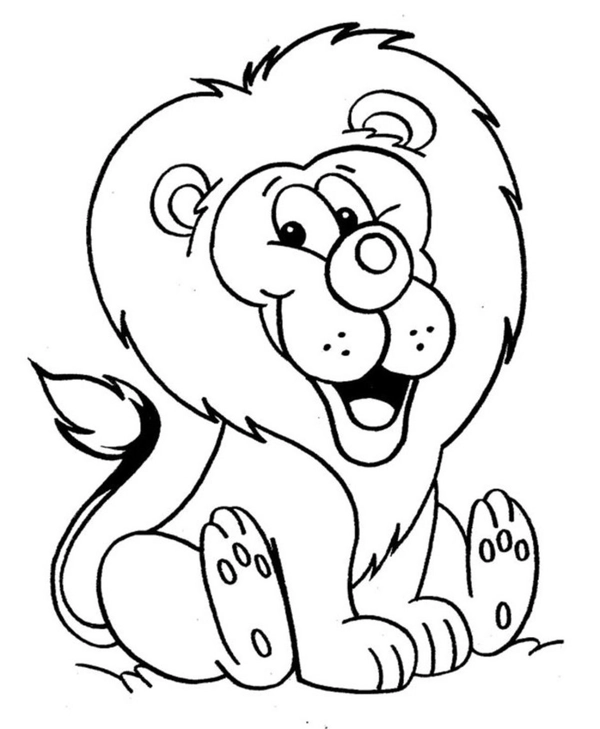 Coloriage Lion joyeux de dessin animé