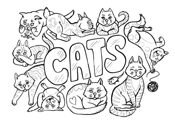Dibujo para Colorear Gatos juntos