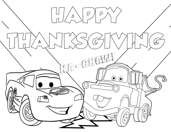 Happy Thanksgiving Cars Coloring Page