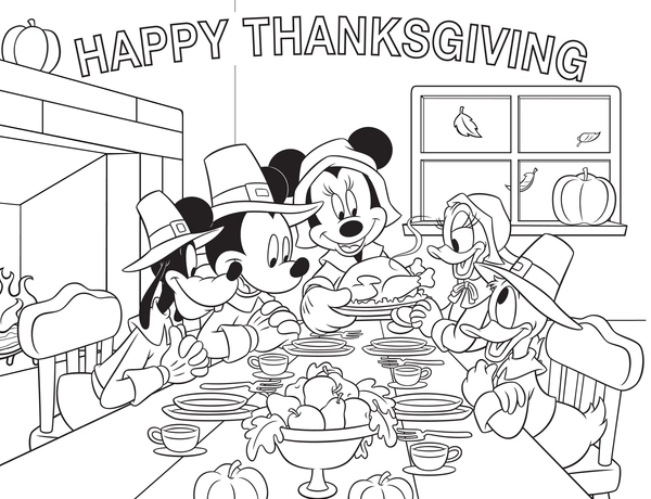 Happy Thanksgiving Disney Coloring Page