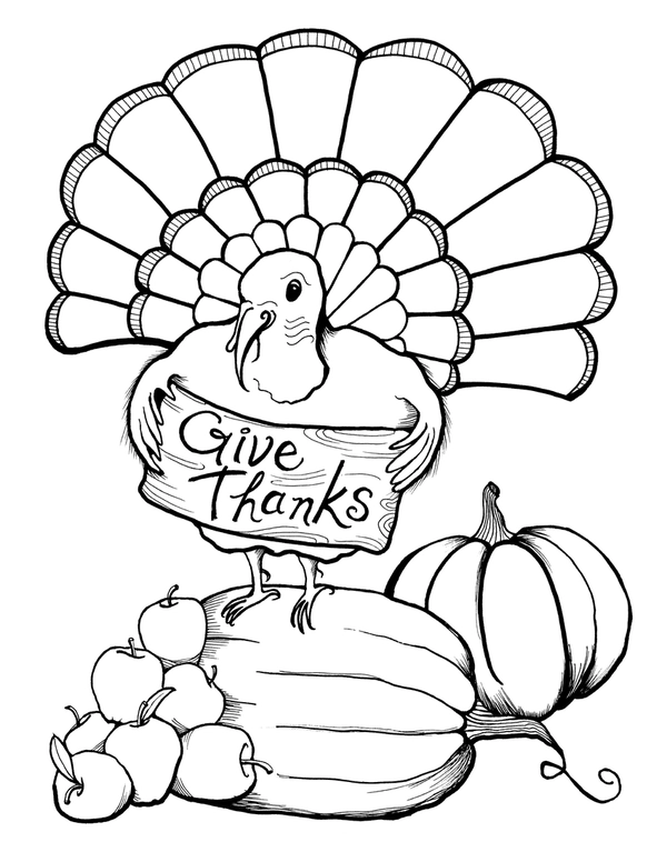 Thanksgiving Give Thanks Turkey Coloring Page
