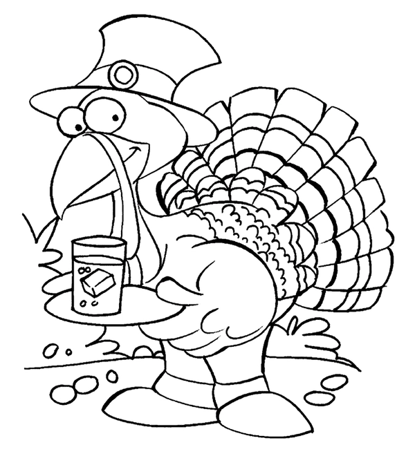 Thanksgiving Turkey Holding Drink Coloring Page