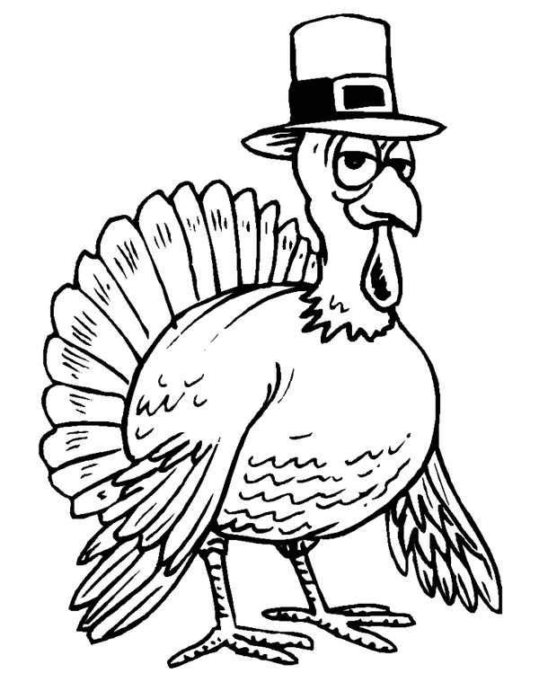 Dibujo para Colorear Pavo de Acción de Gracias con sombrero