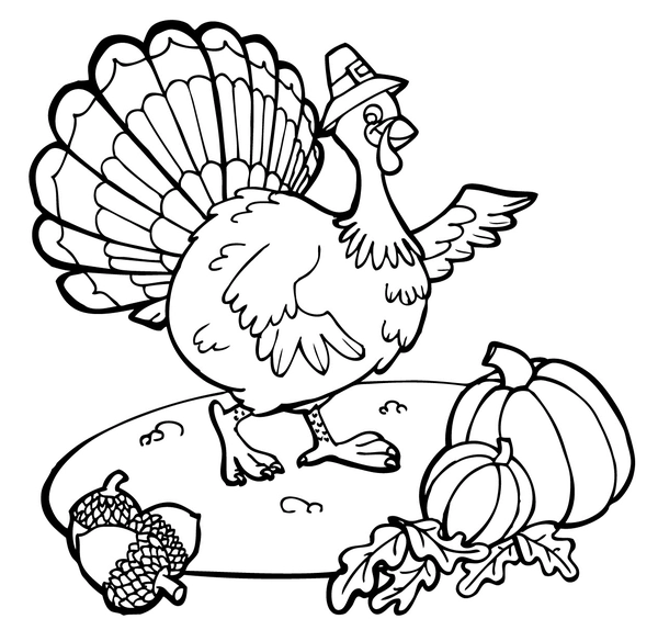 Thanksgiving Turkey with Pumpkins Coloring Page