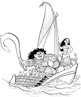 Vaiana und Maui auf dem Boot