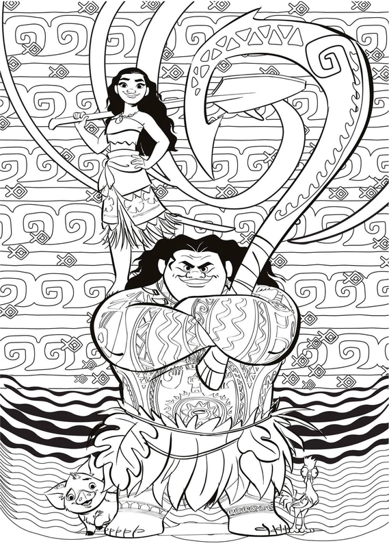 Moana and Maui Standing Coloring Page
