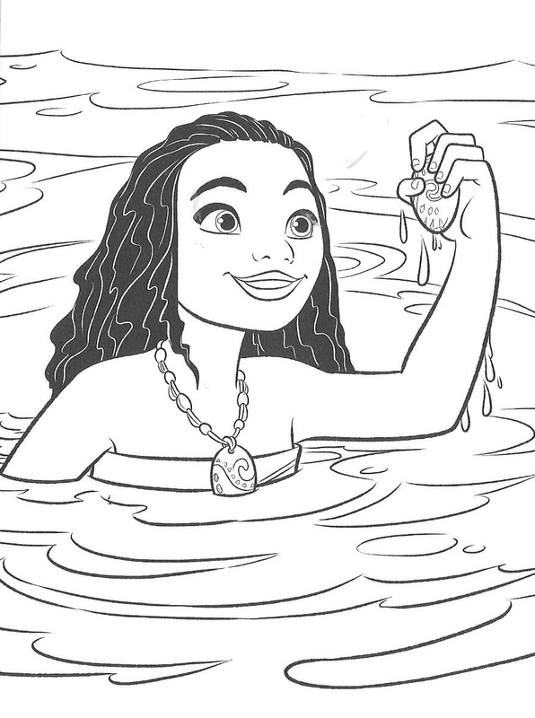 Moana in Ocean Coloring Page