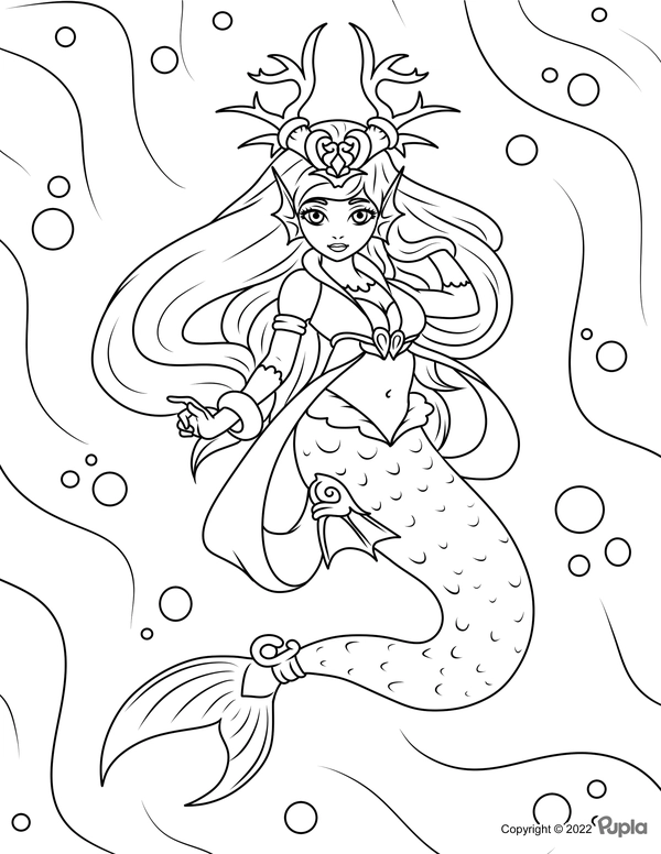 Queen Mermaid in Sea Coloring Page