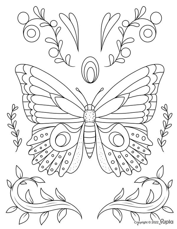 Dibujo para Colorear Mariposa con adornos