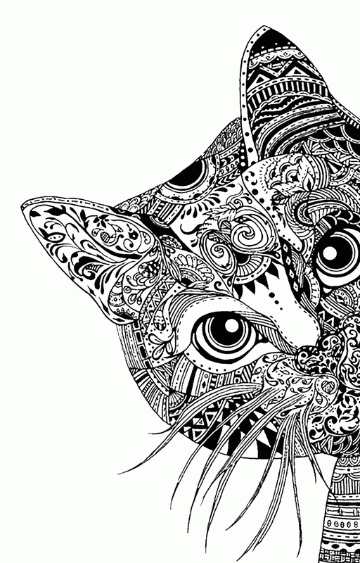 Cat Looking around the Corner Coloring Page