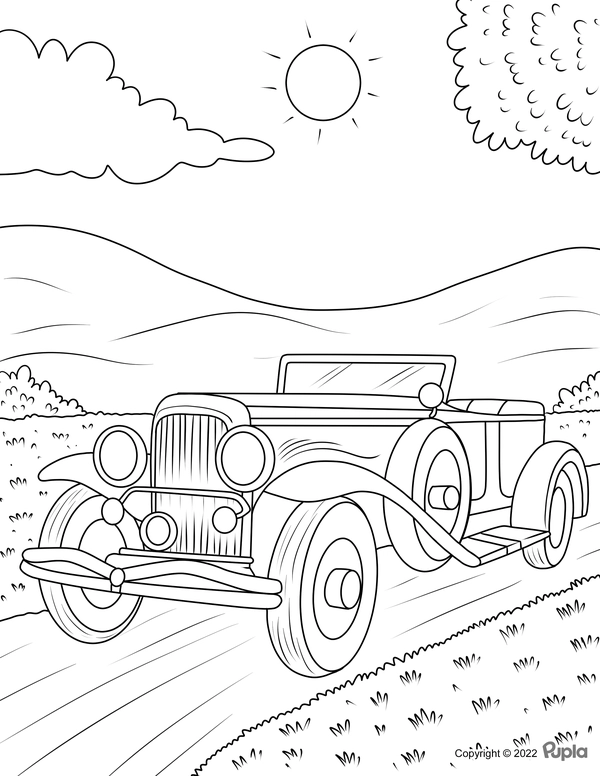Auto Oldtimer in Sonne Ausmalbild