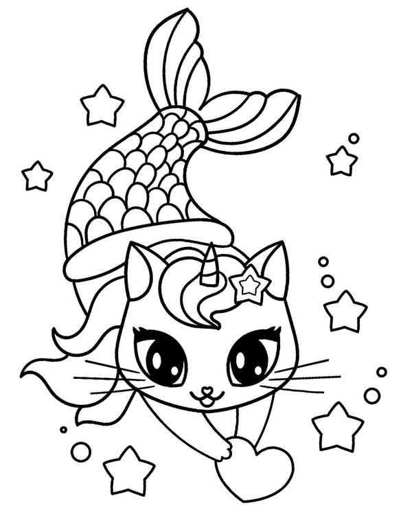 Dibujo para Colorear Gato Sirena