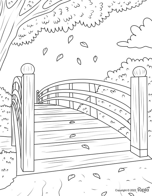 Dibujo para Colorear Escena del puente otoñal
