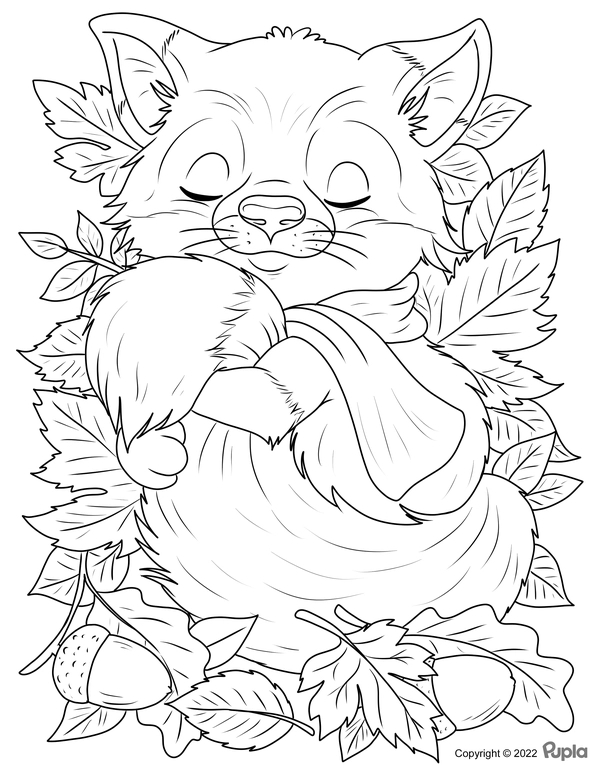 Fall Fox with Leaves Coloring Page