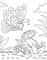 Mariposa voladora y flores