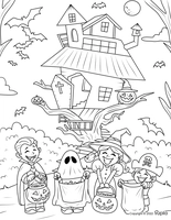 Casa de Halloween con figuras de Halloween