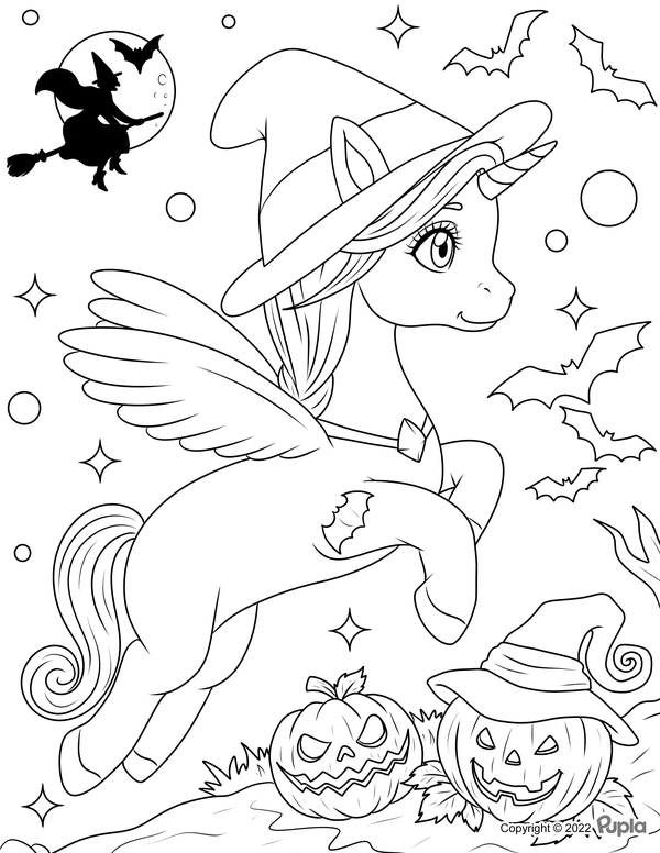 Dibujo para Colorear Unicornio de Halloween