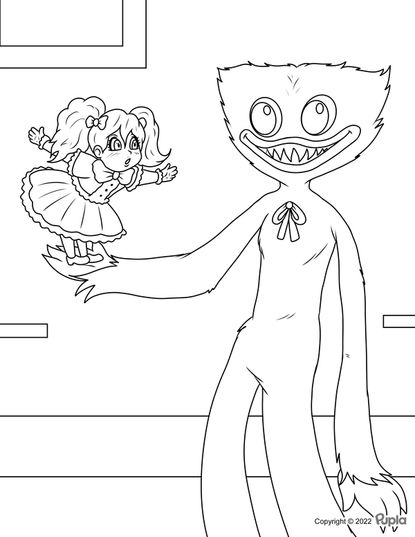 Huggy Wuggy Holding Miss Poppy Coloring Page