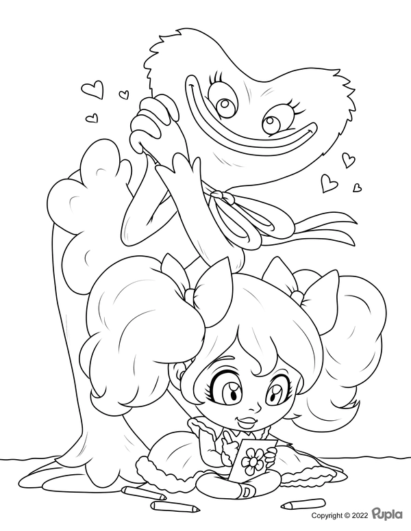 Huggy Wuggy Kissy Missy and Miss Poppy Coloring Page