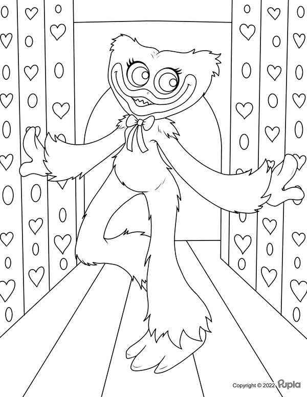 Huggy Wuggy Kissy Missy Hearts and Circles Coloring Page