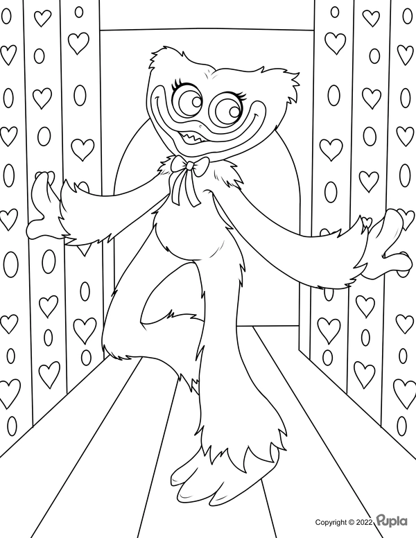 🖍️ Huggy Wuggy Kissy Missy Hearts and Circles - Printable Coloring Page