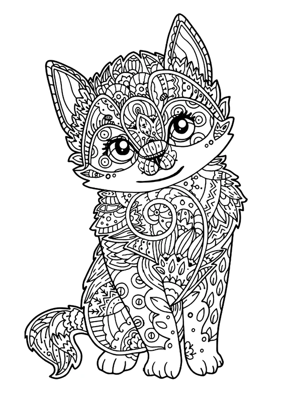 Cat Sitting Detailed Coloring Page