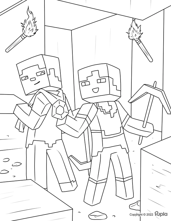 Minecraft Looking for Diamonds Coloring Page