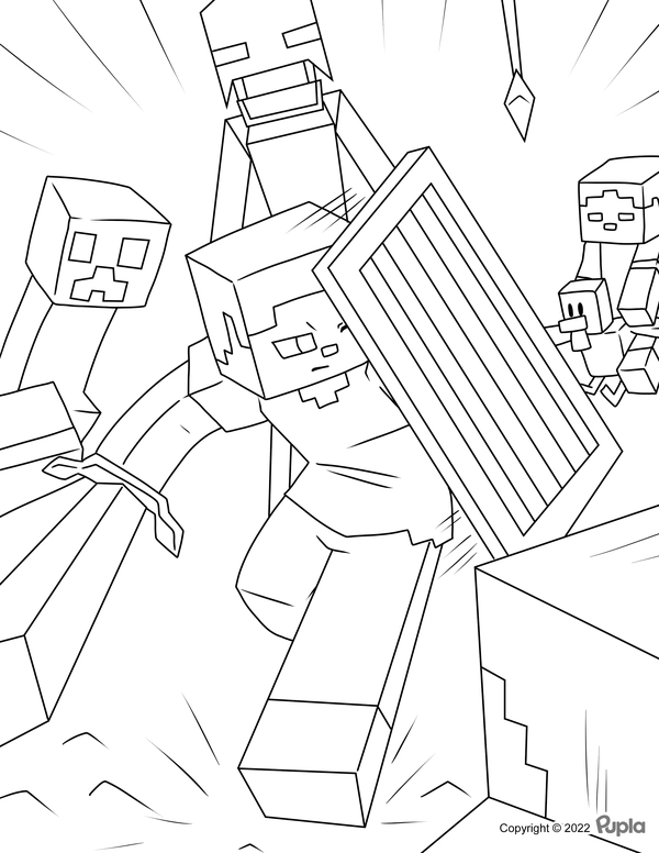 Minecraft Protecting Coloring Page
