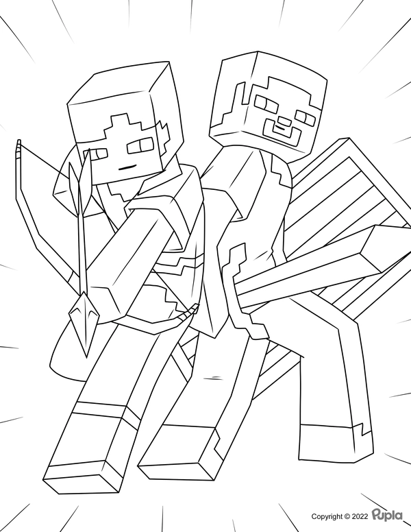 Minecraft Two Figures Coloring Page