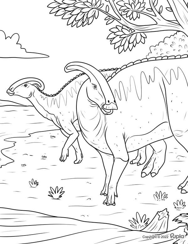 Two Dinosaurs Parasaurolophus Coloring Page