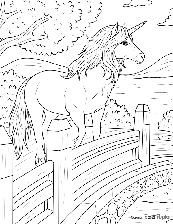Unicorn Fence Coloring Page