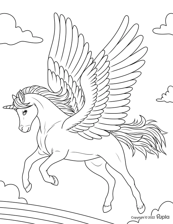 Unicorn met Opstaande Vleugels Kleurplaat