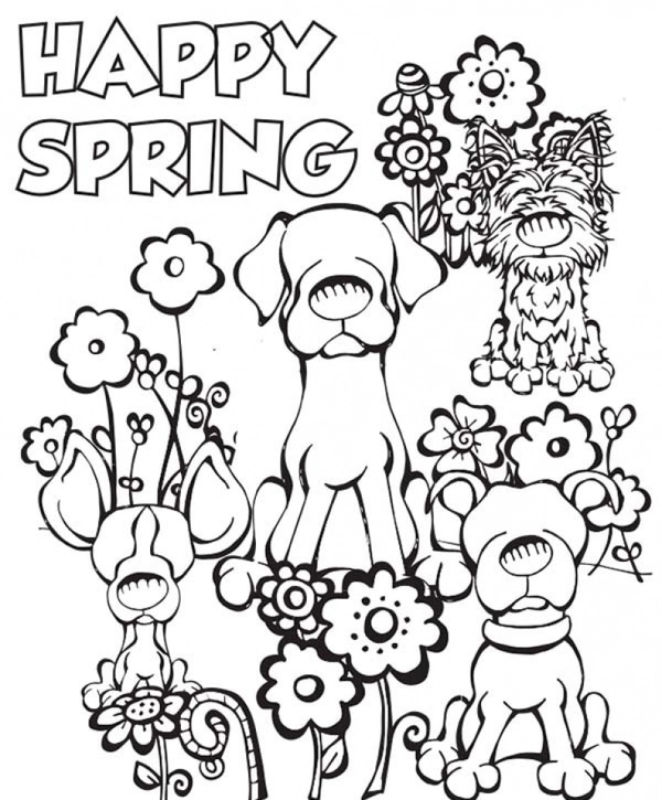 Coloriage Heureux chiens de printemps