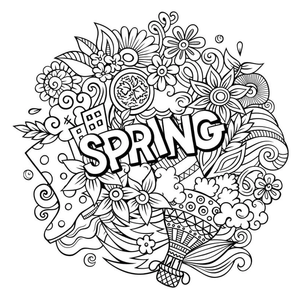 Lente Spring in Letters Kleurplaat