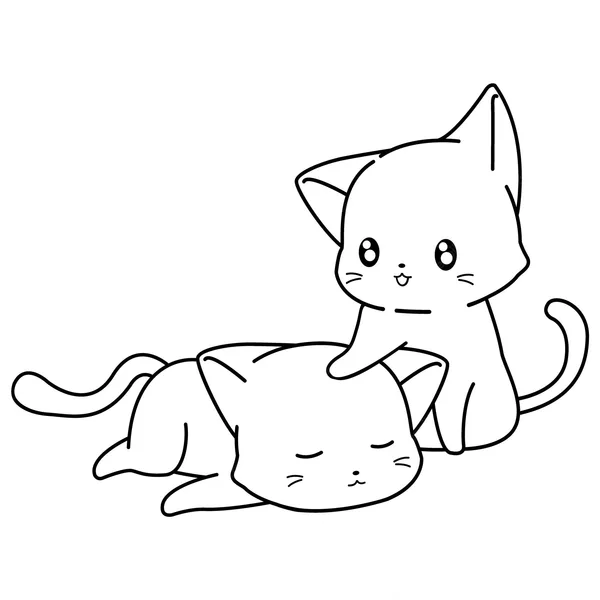 Dibujo para Colorear Gato durmiendo y gato jugando