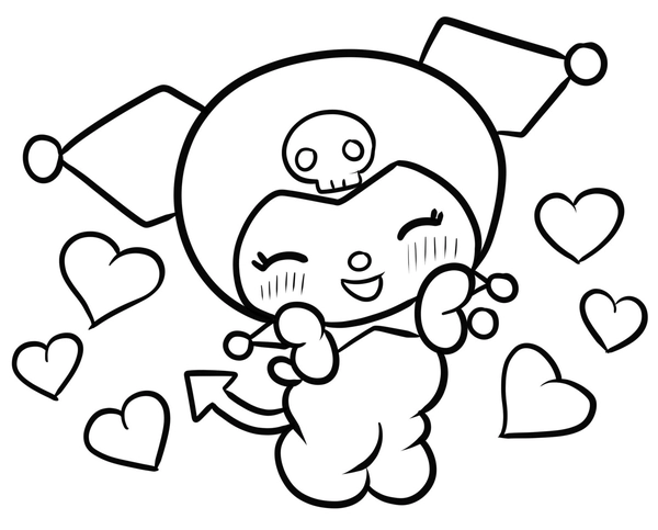 Kuromi & Hearts Coloring Page