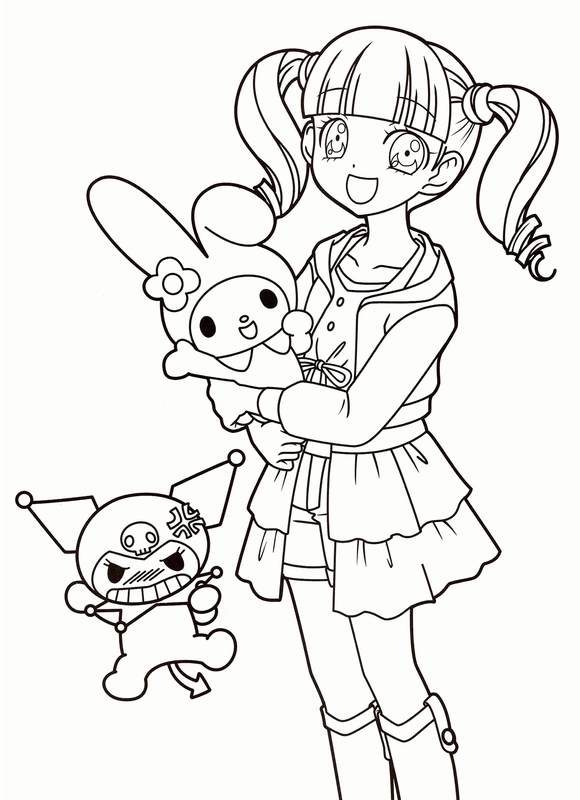Kuromi, My Melody & Girl Coloring Page