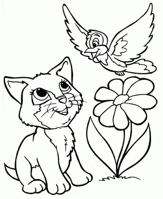 Cat with Bird and Flower