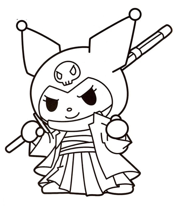 Dibujo para Colorear Kuromi sujetando un palo