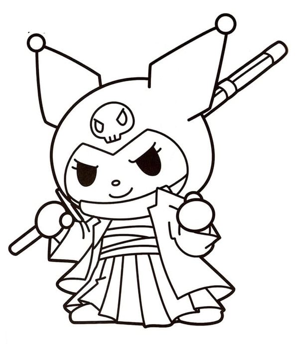 Coloriage Kuromi tenant un bâton