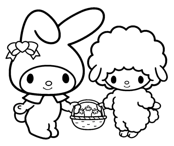 🖍️ My Melody Holding Basket - Printable Coloring Page for Free - Pupla.com