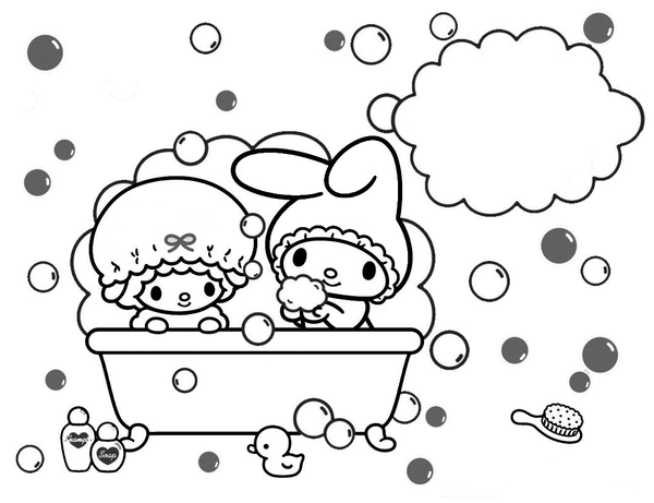 My Melody in Bath Coloring Page