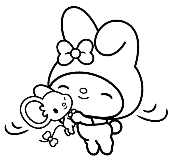My Melody Cuddling with Mouse Coloring Page