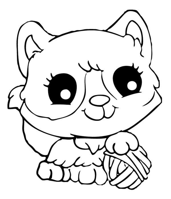 Dibujo para Colorear Gato con ovillo de lana