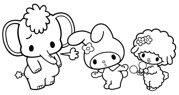 My Melody, Elephant & Sheep Coloring Page